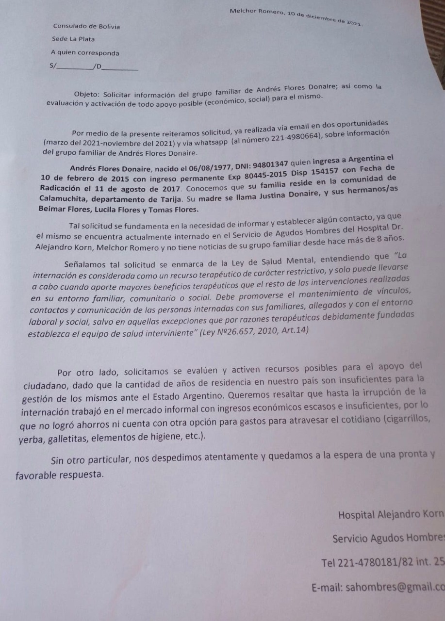 carta consulado bolivia sede laplata
