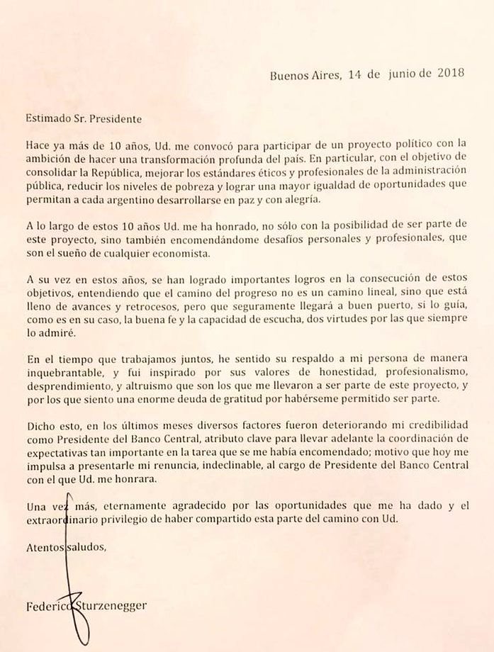 carta renuncia sturzenegger