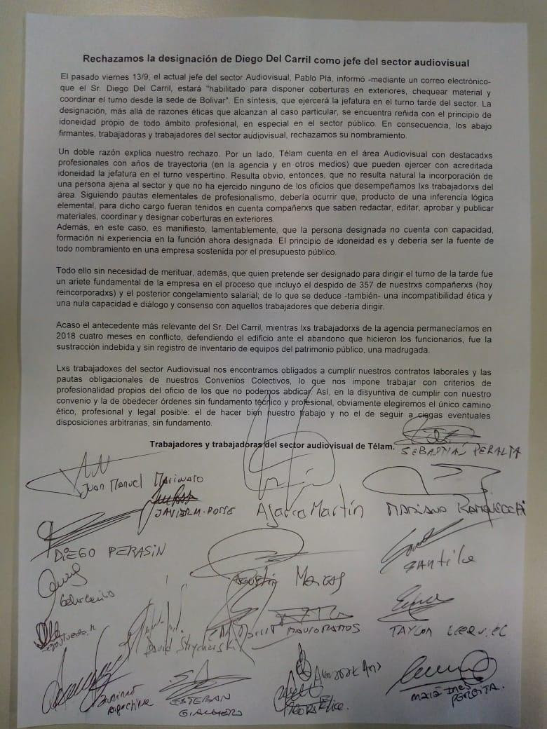 rechazo designacion jefe telam