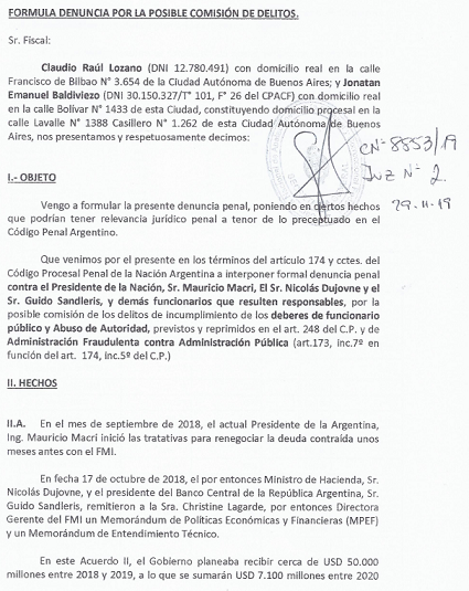 denuncia penal contra macri y funcionarios