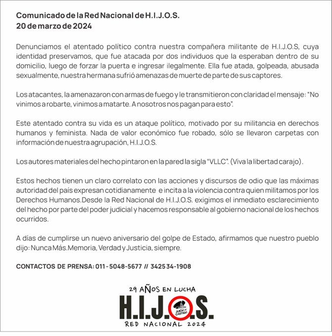 comunicado HIJOS 20 3 2024