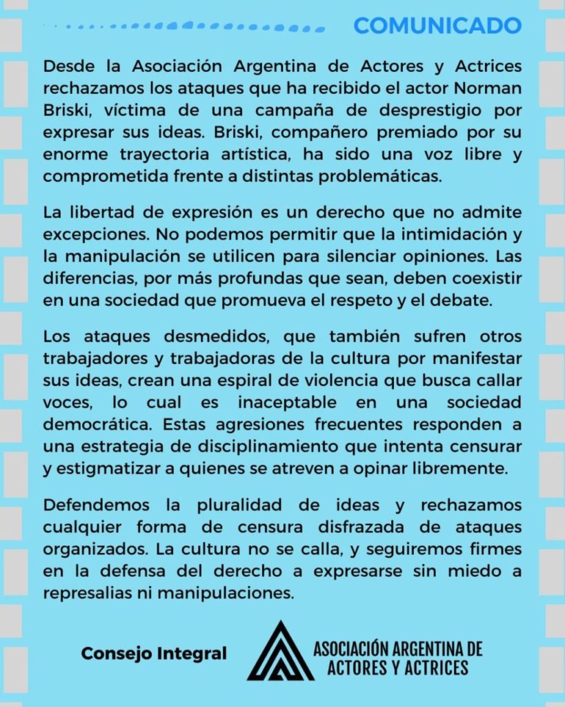 Comunicado AsocArgActores xBriski